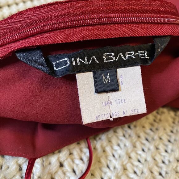 Dina Bar-El 100% Silk Red Ruffled Dress A-line Spaghetti Strap Side Zip Medium - Picture 6 of 9
